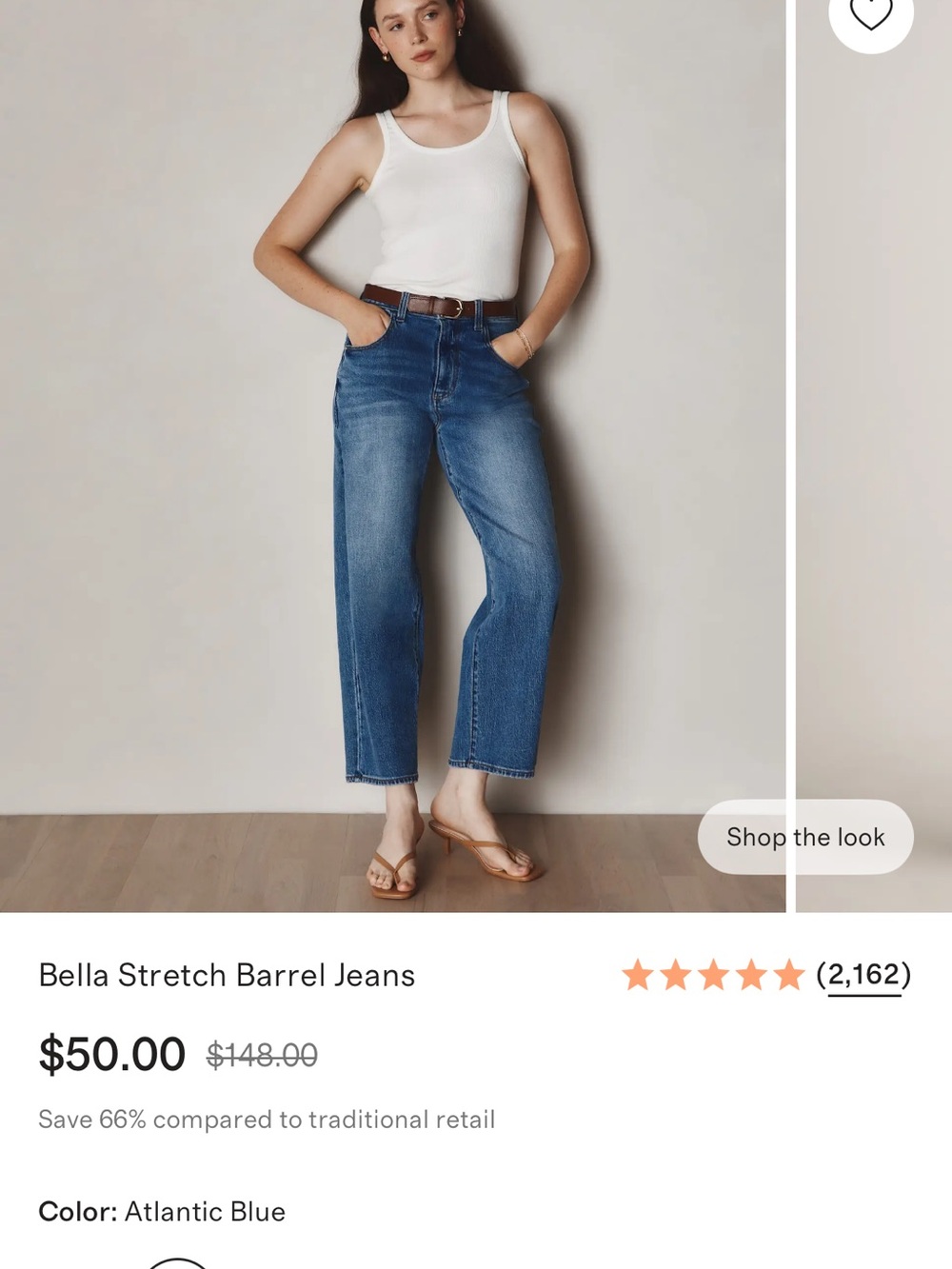Quince Bella Stretch Barrel Jeans - Medium Blue Size 32 - Picture 2 of 9